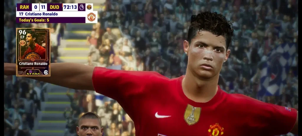 eFootball 2026 mobile gameplay showing a player celebrate goal