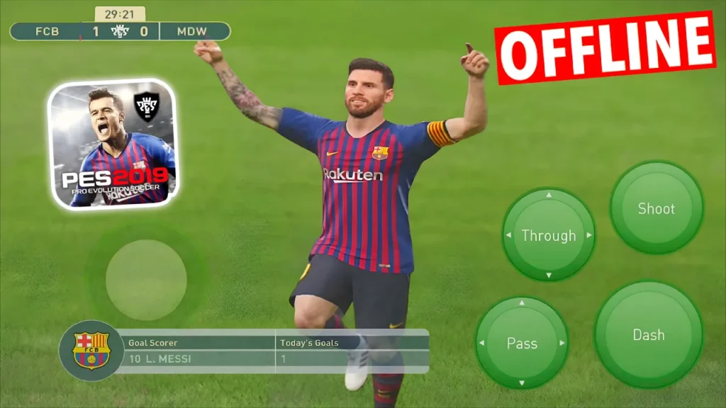 PES 2019 Mobile gameplay showing of messi goal celebration.