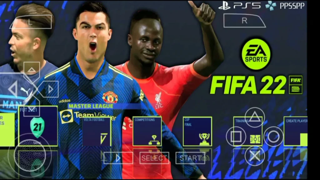 Download FIFA 22 PPSSPP ISO for Android with PS5 camera, updated transfers, HD graphics and smooth offline gameplay on PPSSPP emulator.